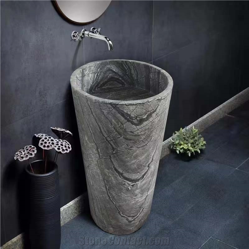 Ancient Wooden Marble Free Standing Wash Basin