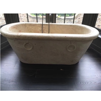 Beige Travertine Oval Bathroom Bathtub