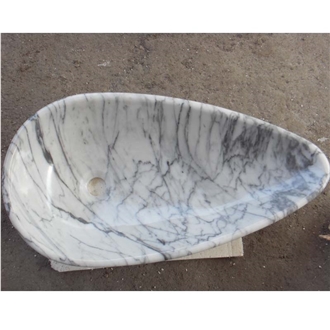 Bianco Carrara White Marble Oval Sink Polished