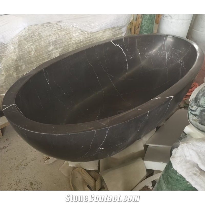 Black Marquina Marble Freestanding Bathtub