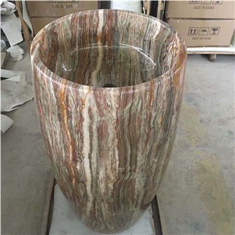 Brown Onyx Pedestal Sink Polished 42*42*85CM