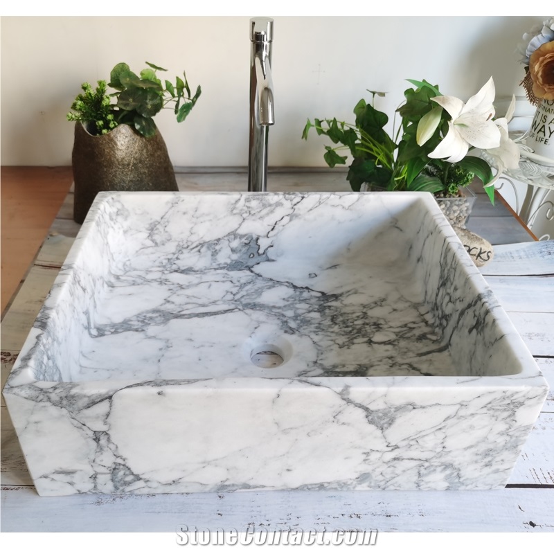 China Carrara White Marble Rectangle Sink Honed