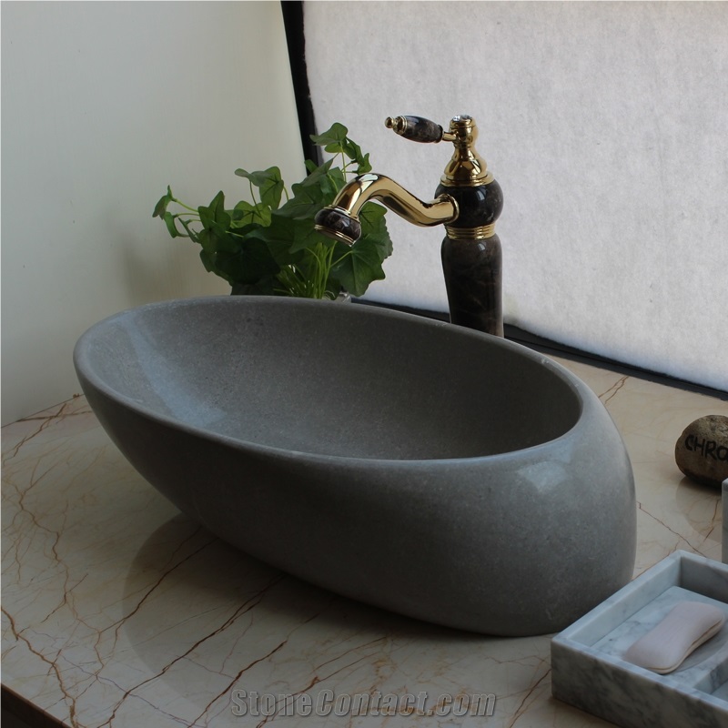 Cinderella Grey Marble Art Oval Sinks Polished