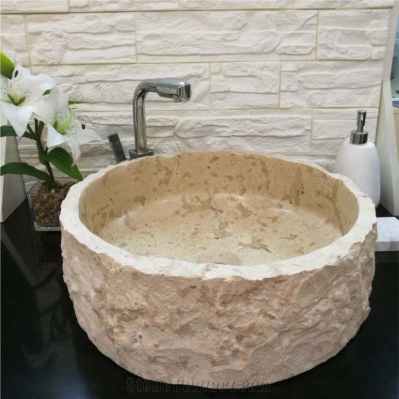 Classic Beige Marble Sink Polish Inside Nature Outside