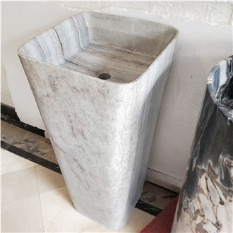 Crystal Wooden Marble Bathroom Pedestal Sink