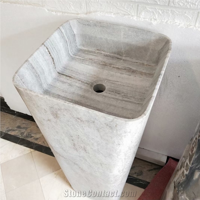 Crystal Wooden Marble Bathroom Pedestal Sink