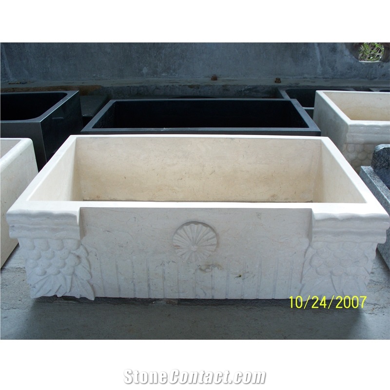 Galala Marble Farm Sink With Carvings In Single Block