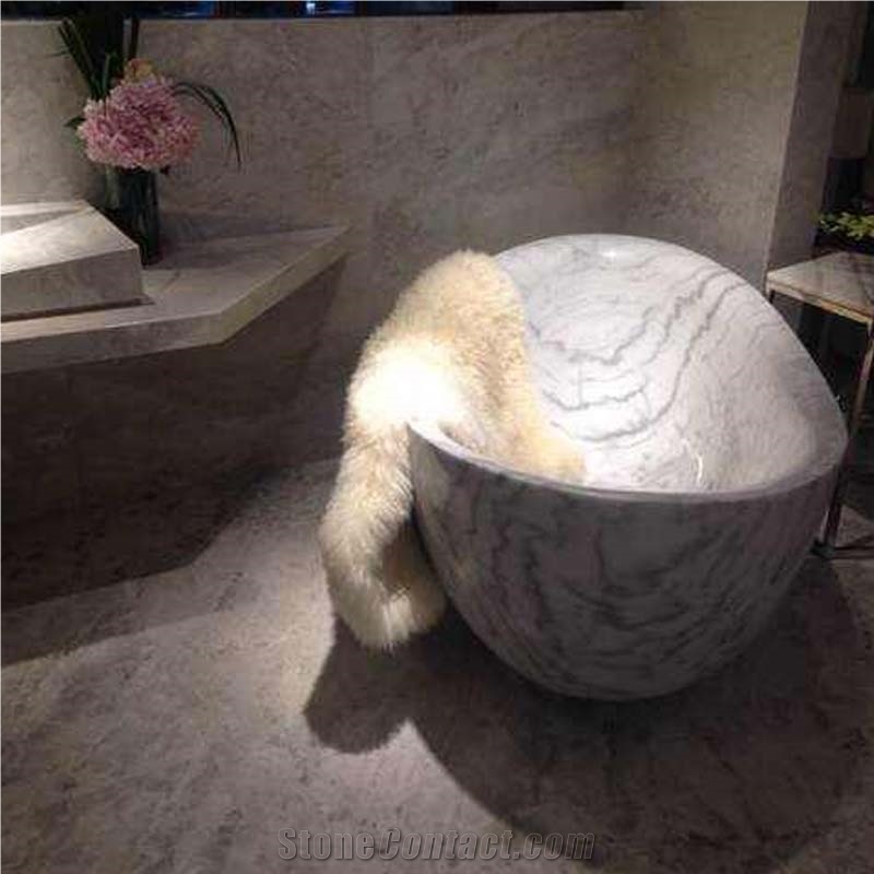 Guangxi White Marble Oval Bathtubs