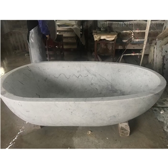 Italy Bianco Carrara White Marble Oval Bathtub For Hotel