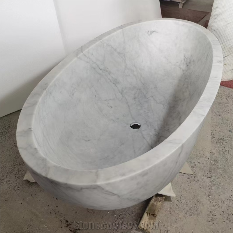 Italy Bianco Carrara White Marble Oval Bathtub For Hotel