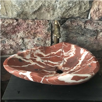 Rojo Red Marble Bathroom Oval Sink