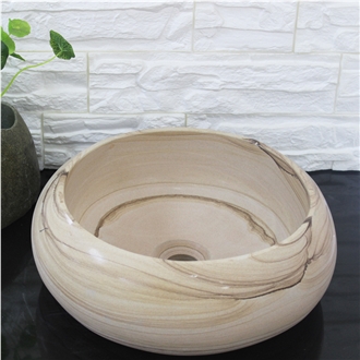 Sandstone Bathroom Vessel Sink 42X42x14cm