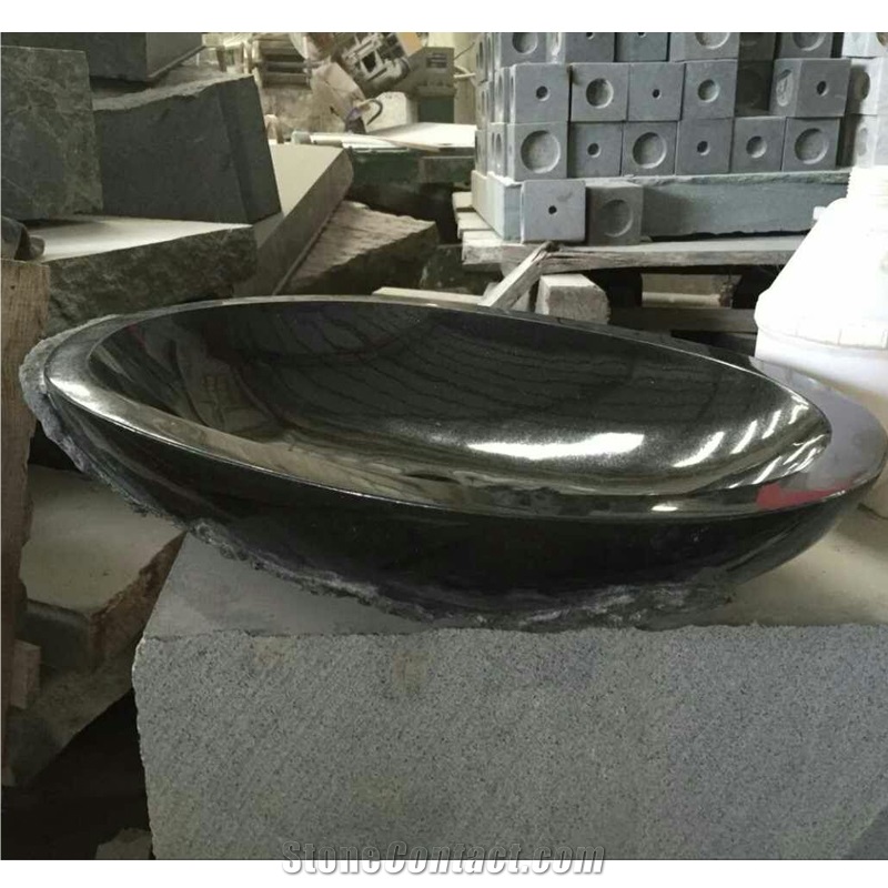 Shanxi Black Granite Oval Sink Polish Inside Nature Outside