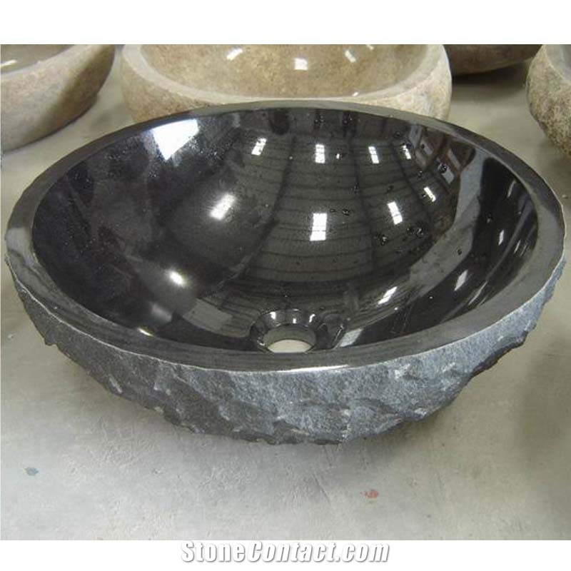 Shanxi Black Granite Sink Polished Inside Nature Outside
