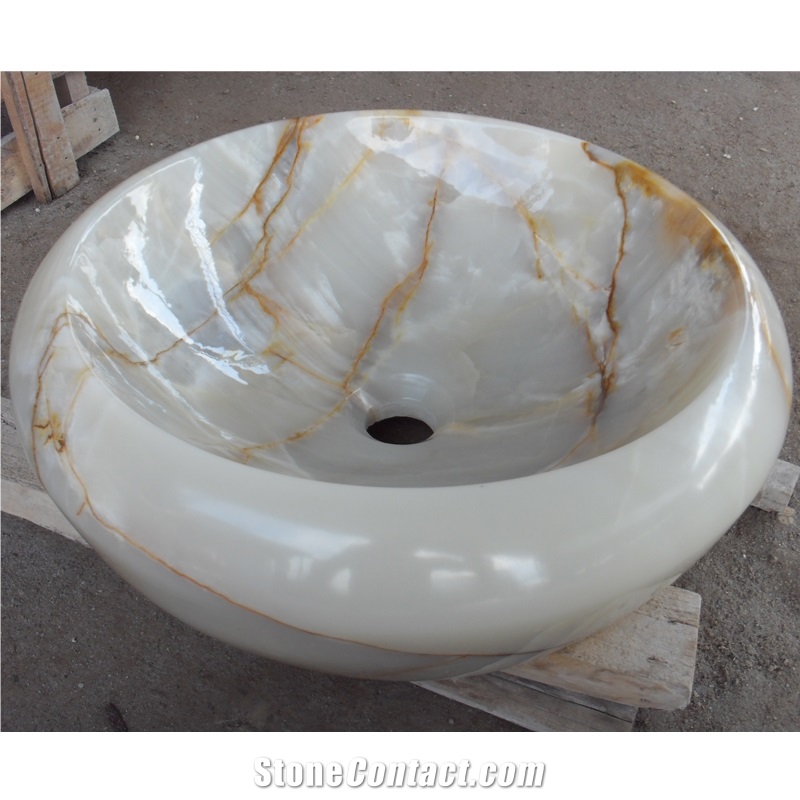 White Onyx Art Washbasin With The Size 42X42x14cm