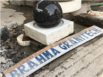 Black Granite Ball Fountain, White Marble Base Stone Fountain