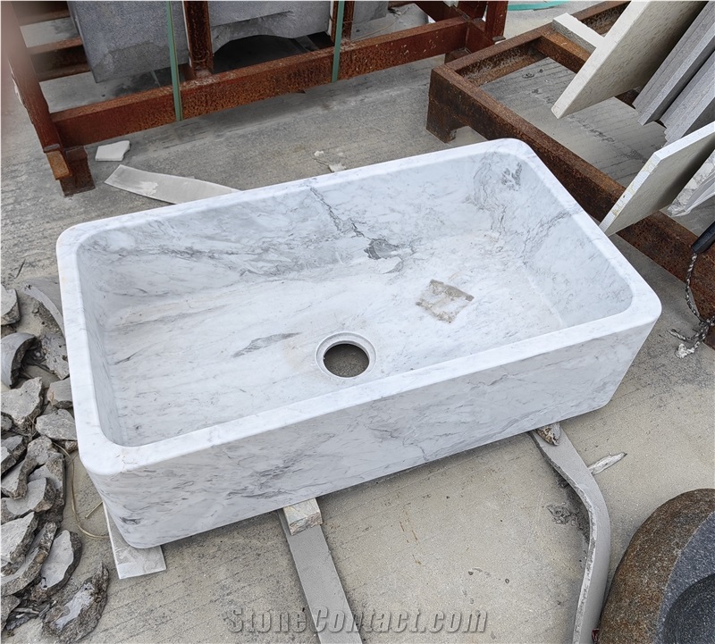 Rectangle Modern Bathroom White Marble Washbasin