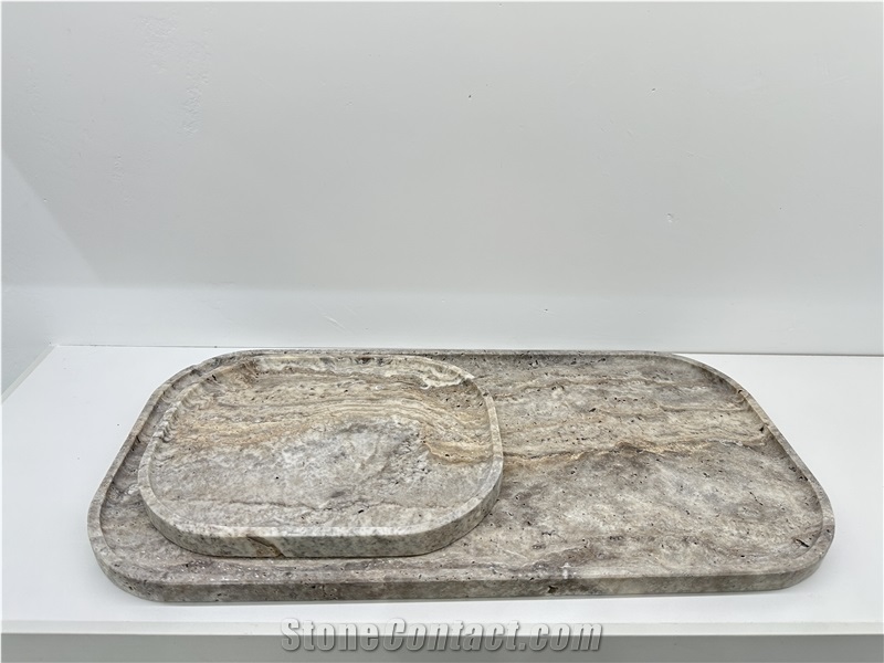 Silver Travertine Oval Stone Tray Home Decor Products