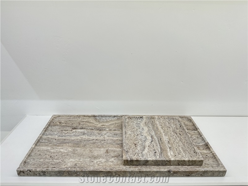 Silver Travertine Rectangule Stone Tray  Home Decor Panels