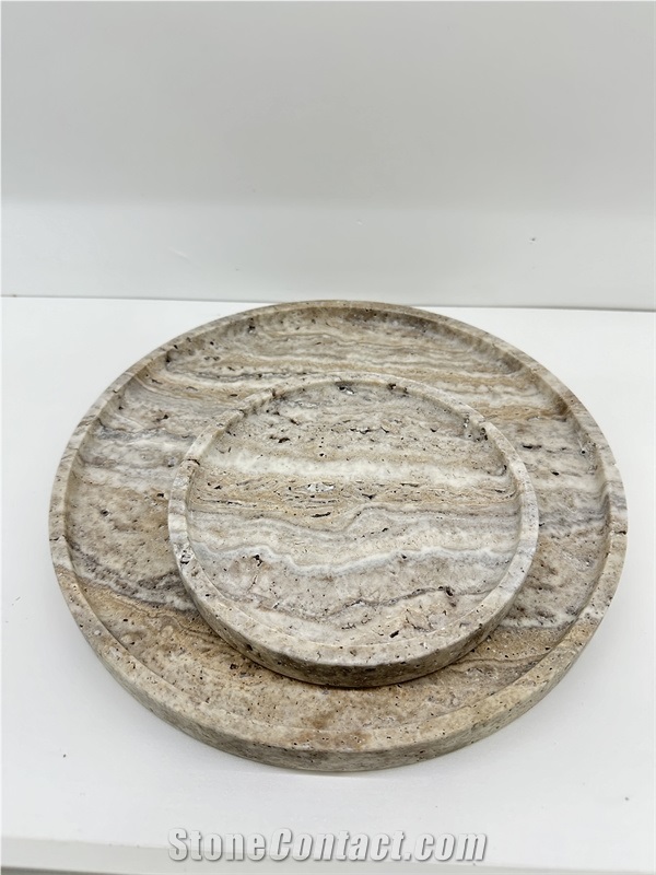 Silver Travertine Round Stone Tray Home Decor Products