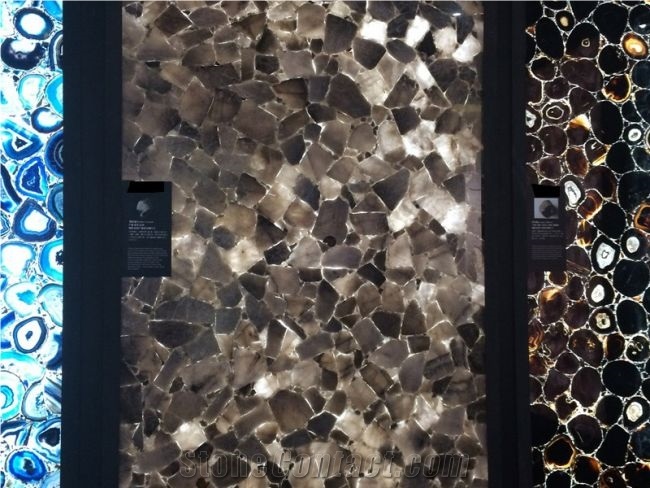 Semi Semiprecious Stone Tiles Smoky Quartz Crystal Slab