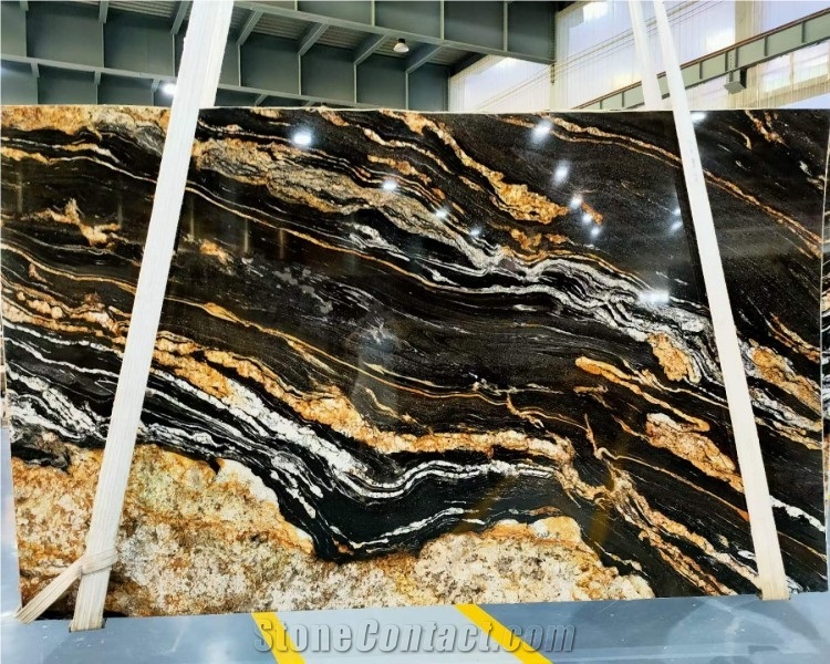 Natural Black Fusion Granite Slabs