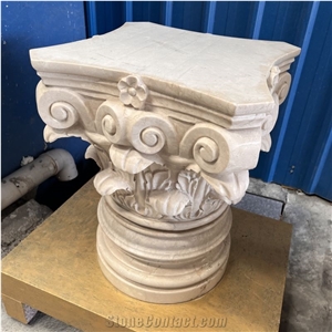 Natural Beige Marble Hand Carved Column Capital For Home