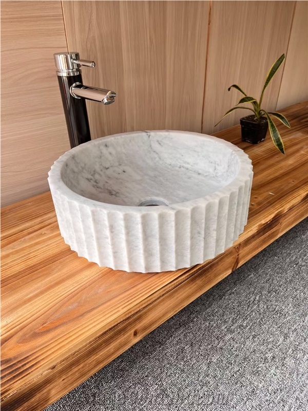 Fluted Marble Ariston Round Wash Basin For Bathroom Decor