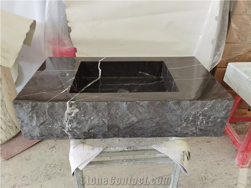Rectangle Marble Marquina Bathroom Sink For Interior Decor