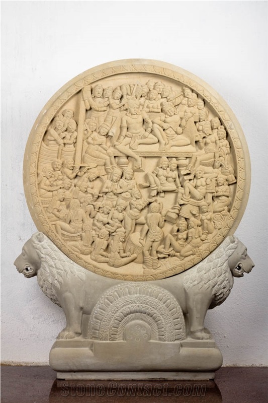 White Sandstone Medallion Wall Relief Sculpture