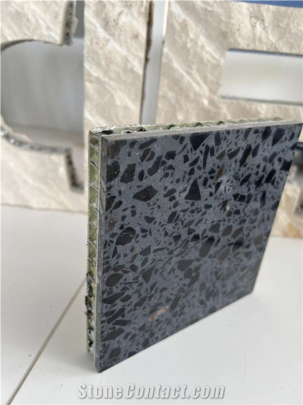 Terrazzo Grey Type A Slab Tile Laminated Honeycomb Backing