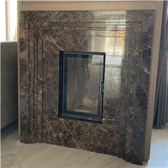 Dark Emperador Marble Fireplace Surround Design