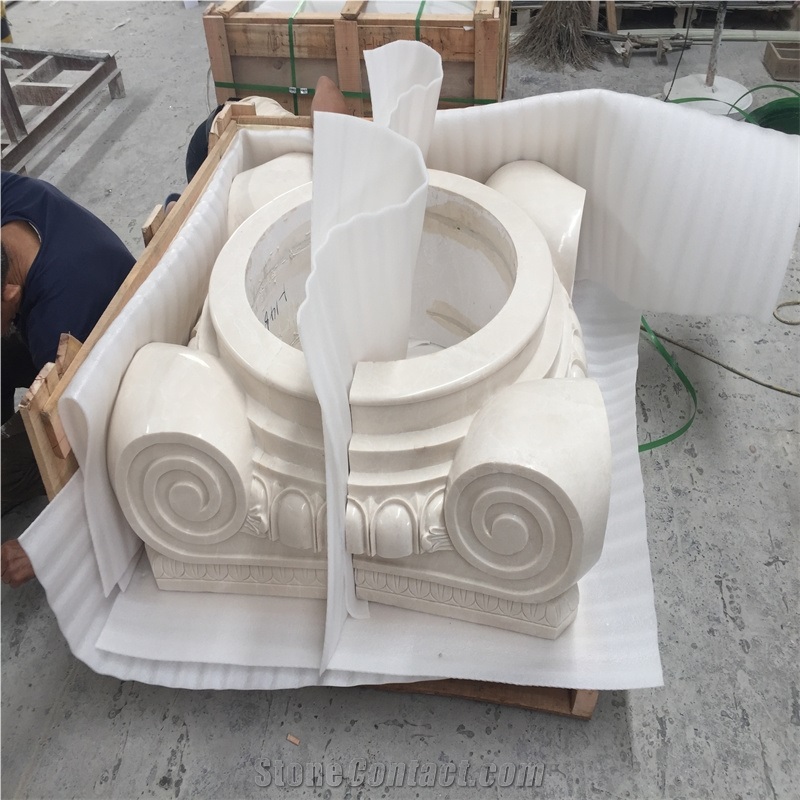 Helical Shaped White Marble Sculptured Columns Base And Top