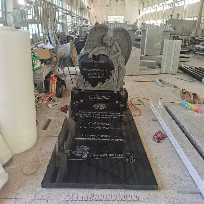 Shanxi Black Granite Carving Angel Tombstone