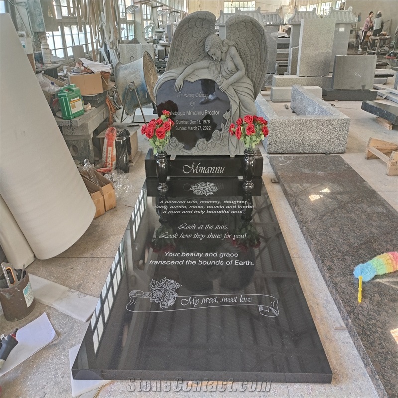 Shanxi Black Granite Carving Angel Tombstone