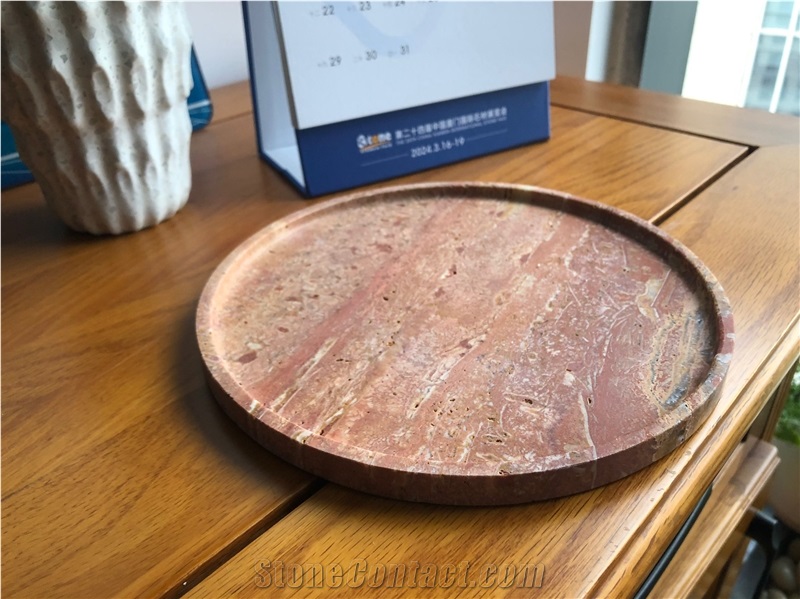 Red Travertine Circle Tray Home Decor Products