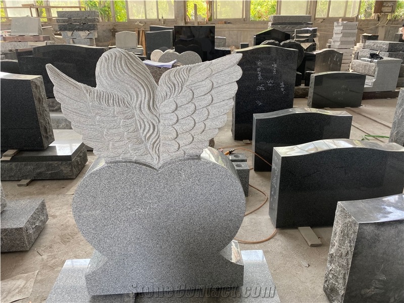 Gray Granite Heart Sculpted Angel Monument