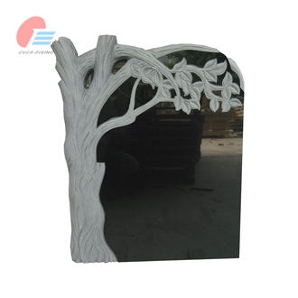 India Absolute Black Granite Classic Tree Engraved Tombstone