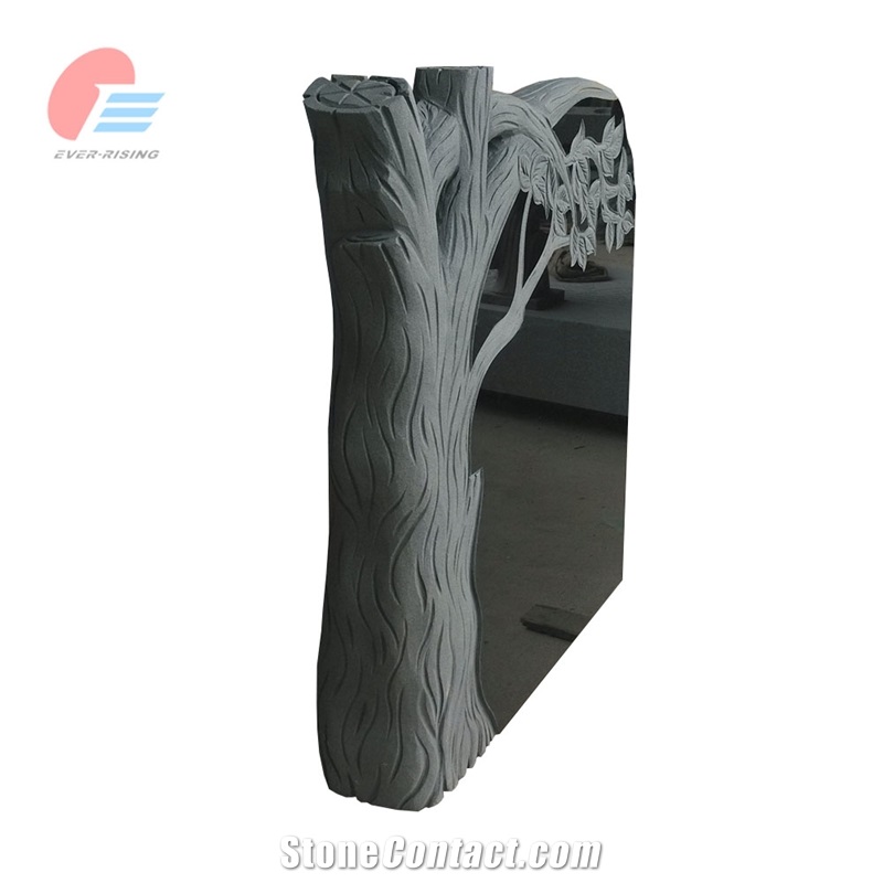 India Absolute Black Granite Classic Tree Engraved Tombstone