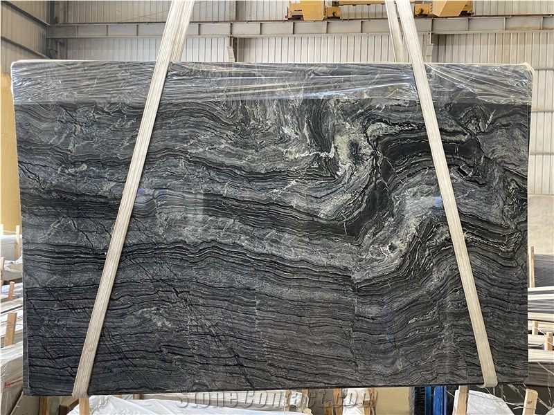Chinese Popular Black Wooden Marble Slabs
