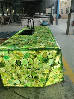 Customized Gemstone Green Agate Countertop Modern Kitchen