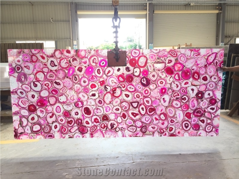 Semiprecious Stone Pink Agate Tiles Gemstone Panels