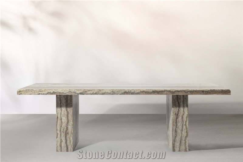 Customized Rectangle Grey Travertine Dining Table
