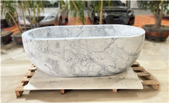 Indoor Carrara White Oval Marble Bathtub