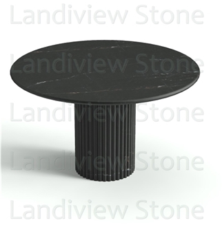 Nero Marquina Marble Cave Fluted Round Dinning Table
