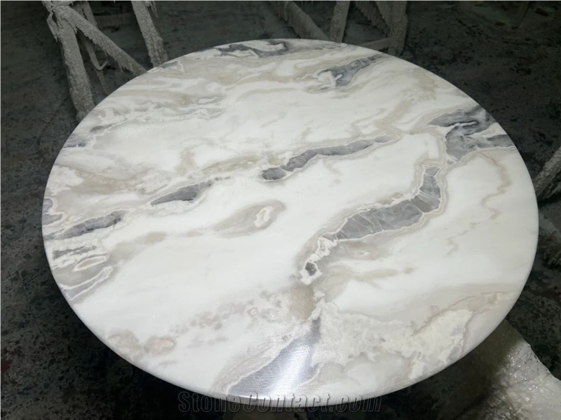 Picasso White Marble Round Dining Table Top