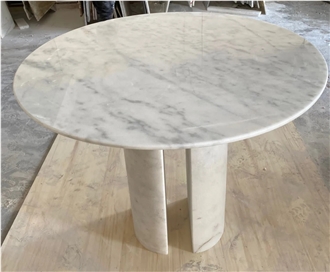 Round Carrara White Marble Coffee Side Table