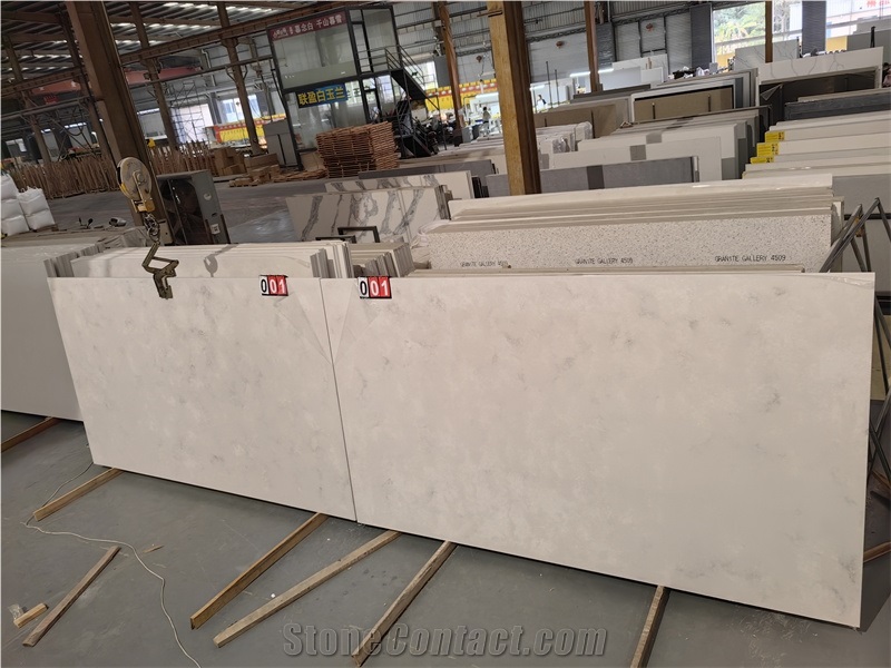 GOLDTOP 6022 Concrete Pure White Quartz Slabs