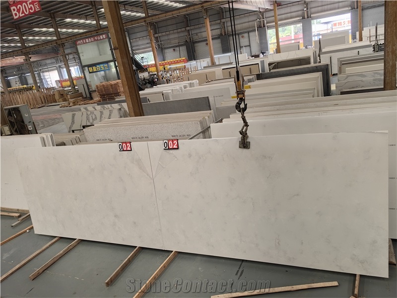 GOLDTOP 6022 Concrete Pure White Quartz Slabs