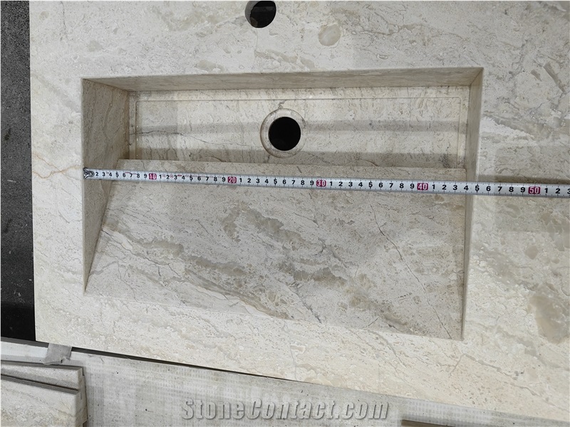 Honed Surafce Integrated Beige Marble Bathroom Countertop